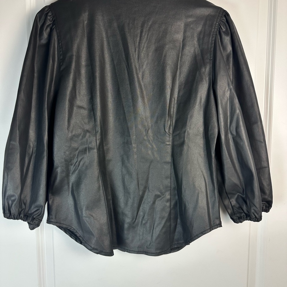White House Black Market Black Leather Blouse - Picture 9 of 9